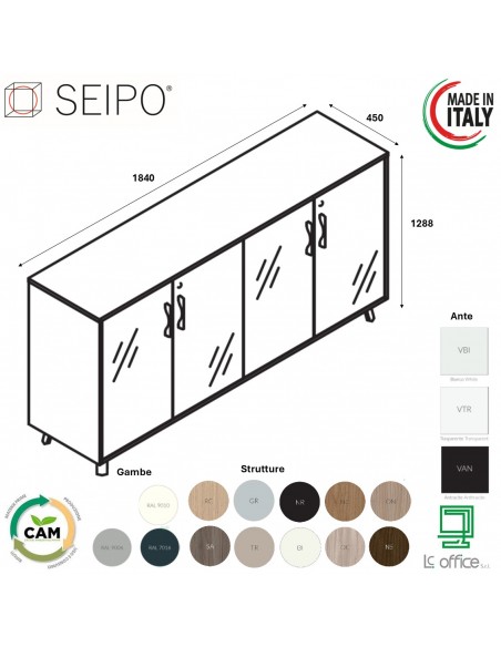 VERTEX Armadio basso con elementi di chiusura in melaminico con 4 ante in vetro SEIPO - VX.0441
