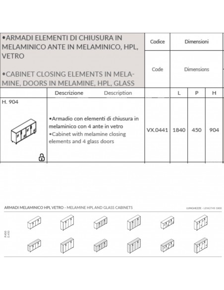 VERTEX Armadio basso con elementi di chiusura in melaminico con 4 ante in vetro SEIPO - VX.0441 SCHEDA