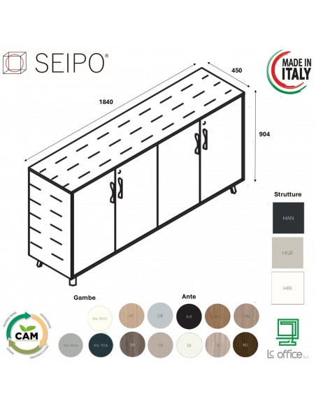 VERTEX Armadio basso con elementi di chiusura in HPL con 4 ante in melaminico SEIPO - VX.0451