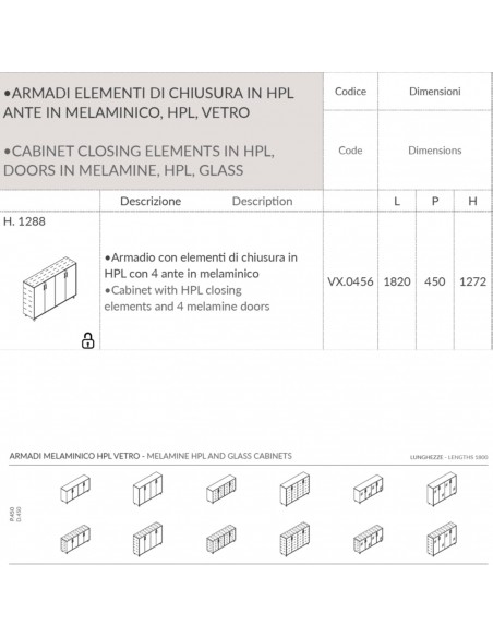VERTEX Armadio medio con elementi di chiusura in HPL con 4 ante in melaminico SEIPO - VX.0451 scheda