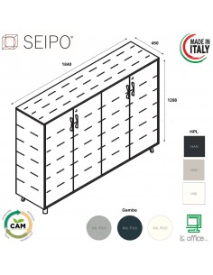 VERTEX Armadio elegante medio con elementi di chiusura e 4 ante in HPL SEIPO - VX.0466