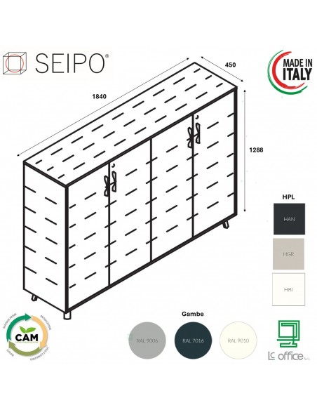 VERTEX Armadio elegante medio con elementi di chiusura e 4 ante in HPL SEIPO - VX.0466