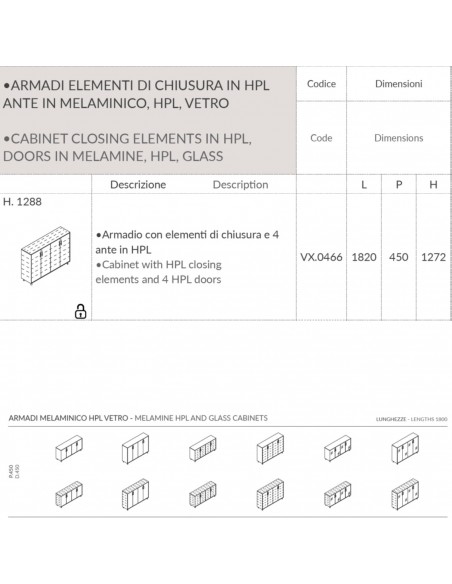 VERTEX Armadio elegante medio con elementi di chiusura e 4 ante in HPL SEIPO - VX.0466 scheda