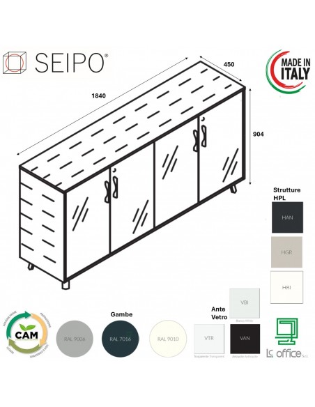 VERTEX Armadio con elementi di chiusura in HPL con 4 ante in vetro SEIPO - VX.0490