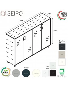 VERTEX Armadio medio con elementi di chiusura in HPL con 4 ante in vetro SEIPO - VX.0476
