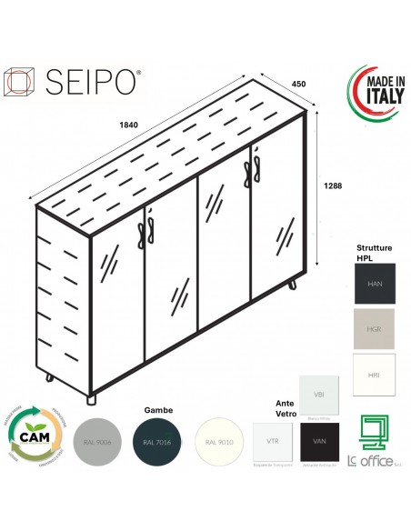VERTEX Armadio medio con elementi di chiusura in HPL con 4 ante in vetro SEIPO - VX.0476