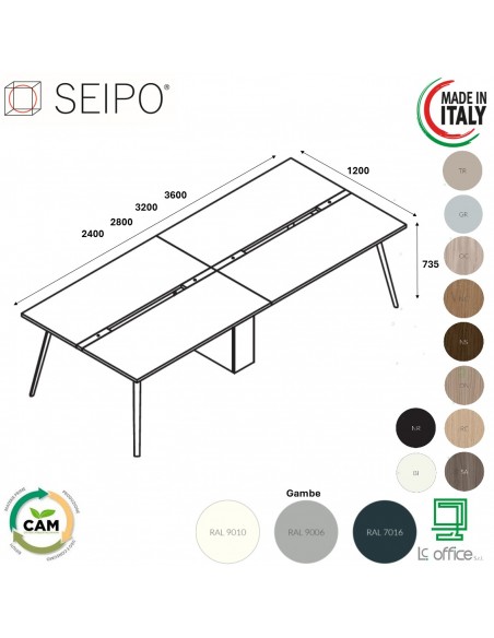 VERTEX scrivania Benches composto copertura accesso elettrificazione 60mm Seipo - VX.0686 87 88 89