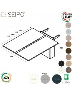 VERTEX allunga scrivania Benches copertura accesso elettrificazione 60mm Seipo - VX.0681 82 83 84
