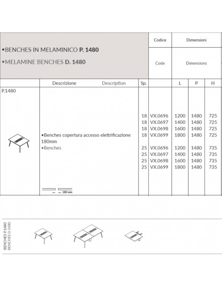 VERTEX Benches copertura accesso elettrificazione 180mm Seipo - VX.0696 97 98 99 scheda