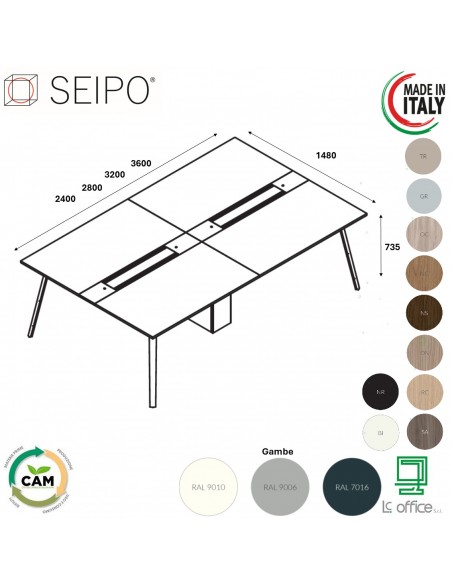 VERTEX scrivania Benches composto copertura accesso elettrificazione 180mm Seipo - VX.0701 02 03 04