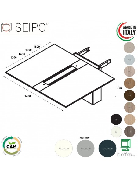 VERTEX allunga scrivania Benches accesso elettrificazione 180mm Seipo - VX.0706 07 08 09