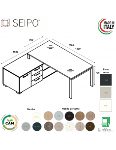 BRIDGE scrivania piano in VETRO con mobile servente melaminico Seipo P. 900 - BR.0146 47 + compo 4 SX
