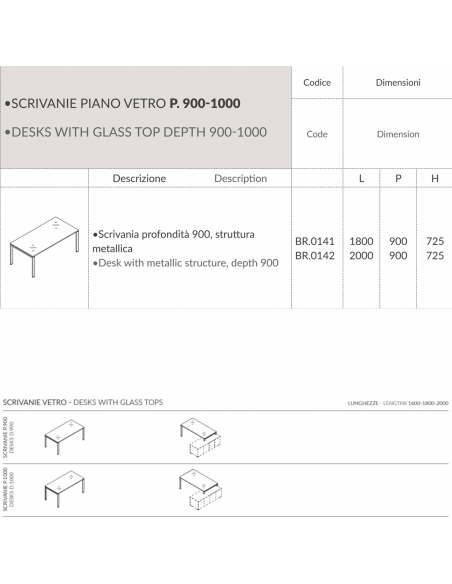 BRIDGE scrivania piano in VETRO Seipo P. 1000 - BR.0131 32 scheda