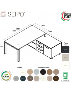 BRIDGE scrivania piano in VETRO con mobile servente melaminico Seipo P. 1000 - BR.0136 37 DX