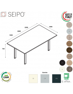 Bridge Tavolo riunione P. 1000 piano monoblocco struttura metallica a ponte Seipo BR.0703 04 05