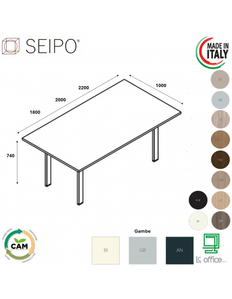 Bridge Tavolo riunione P. 1000 piano monoblocco struttura metallica a ponte Seipo BR.0703 04 05