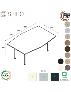 Bridge Tavolo riunione sagomato P. 1000 piano  monoblocco struttura metallica a ponte Seipo BR.0723 24 25