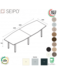Bridge tavolo riunione sagomato P.1000 piano due pezzi struttura metallica a ponte Seipo BR.0733 34