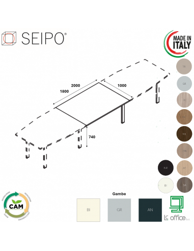 Bridge allungo tavolo riunione P.1000 piano monoblocco struttura metallica a ponte Seipo BR.0761 62