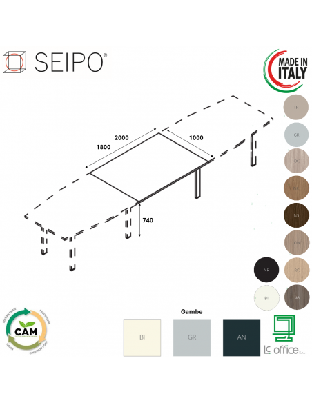 Bridge allungo tavolo riunione P.1000 piano monoblocco struttura metallica a ponte Seipo BR.0761 62