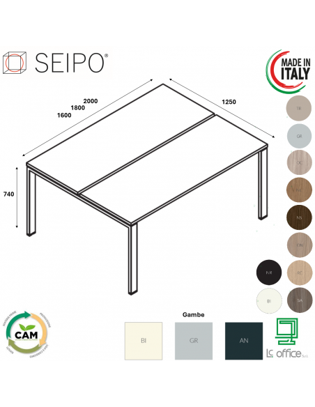BRIDGE scrivania Benches autonomo P1250 struttura metallica Seipo - BR.0304 05 06
