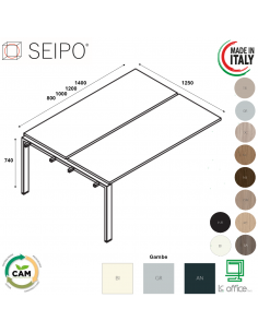 BRIDGE allunga per scrivania Benches P1250 struttura metallica Seipo - BR.0307 08 09 10