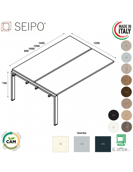 BRIDGE allunga per scrivania Benches P1250 struttura metallica Seipo - BR.0307 08 09 10