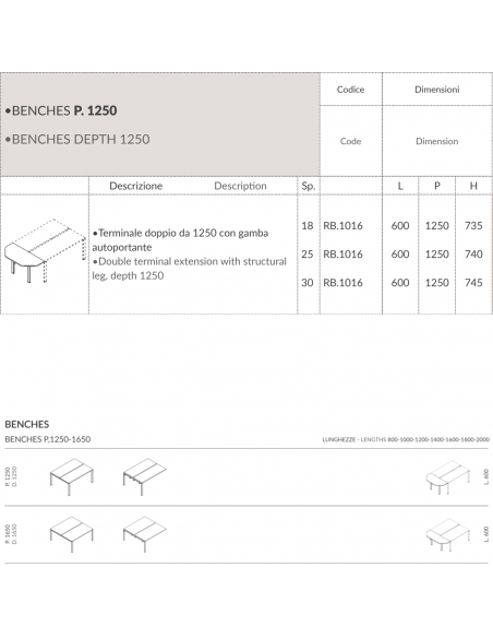 BRIDGE Terminale doppio da 1250 con gambe autoportante Seipo - BR.1016 scheda