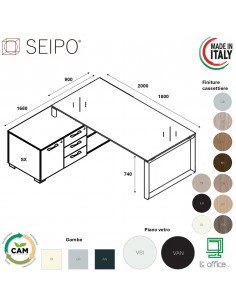 RING scrivania direzionale piano vetro P.900 con mobile servente struttura ad anello Seipo RN.0146 47 compo 4 sx