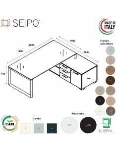 RING scrivania direzionale piano vetro P.1000 con mobile servente struttura ad anello Seipo RN.0136 37 compo 4