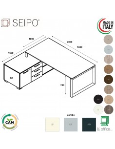RING scrivania direzionale piano melaminico P.1000 con mobile servente struttura ad anello Seipo RN.0033 34 35 compo 4 SX