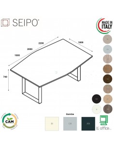 RING Tavolo riunione P. 1000 piano monoblocco sagomato, struttura metallica ad ANELLO Seipo RN.0723 24 25