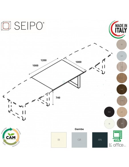 RRING allungo tavolo riunione P.1000 piano monoblocco struttura metallica ad annelo Seipo BR.0761 62
