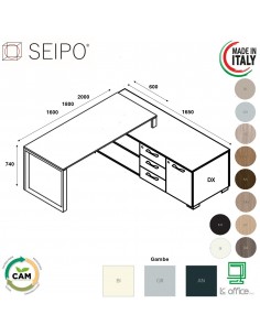 RING scrivania direzionale piano melaminico P.600 con mobile servente struttura ad anello Seipo RN.0119 20 21 compo 4 DX