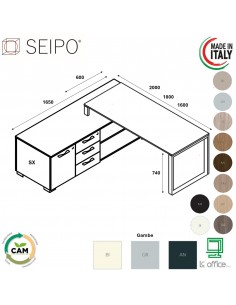 RING scrivania direzionale piano melaminico P.600 con mobile servente struttura ad anello Seipo RN.0119 20 21 compo 4 SX