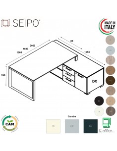 RING scrivania direzionale piano melaminico P.800 con mobile servente struttura ad anello Seipo RN.0169 70 71 compo 4 DX