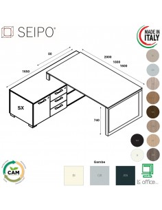 RING scrivania direzionale piano melaminico P.800 con mobile servente struttura ad anello Seipo RN.0169 70 71 compo 4 DX