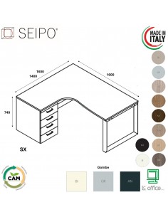 RING scrivania angolare piano melaminico con mobile portante L.1600 struttura ad anello Seipo RN.0152 53 SX
