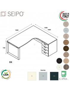 RING scrivania angolare con mobile portante piano melaminico L.1800 struttura ad anello Seipo RN.0160 61 DX