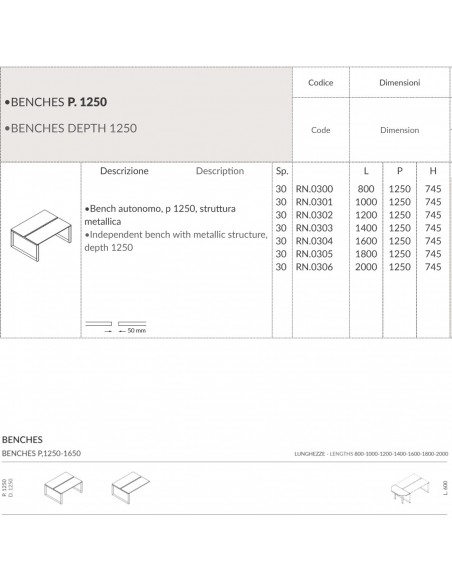 RING scrivania BENCH con struture ad annelo piano melaminico L.800 struttura ad anello Seipo RN.0300 01 02 03 scheda 1