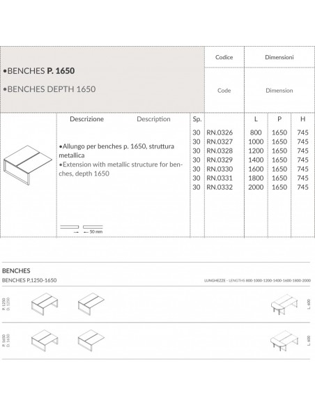 RING allungo scrivania BENCH con struture ad annelo piano melaminico L.800 struttura ad anello Seipo RN.0307 08 09 10 scheda