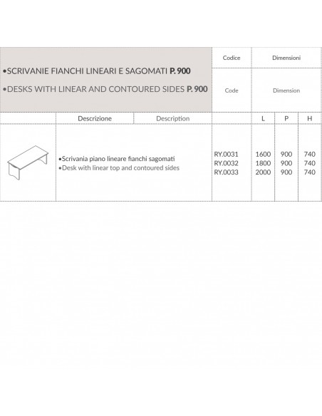 SCRIVANIA ROYAL piano lineare fianchi sagomati - Seipo RY.0031 32 33 SCHEDA