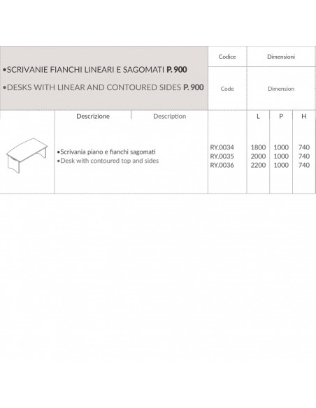 SCRIVANIA ROYAL piano E fianchi sagomati - Seipo RY.0034 35 36 SCHEDA