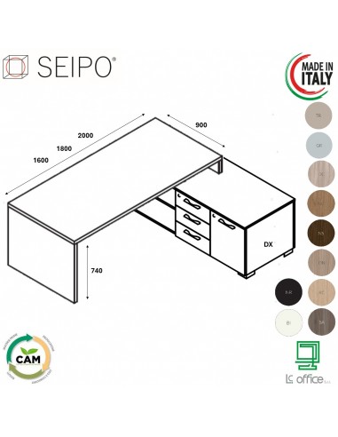 SCRIVANIA direzionale ROYAL piano lineare con servente  - Seipo RY.0091 92 93 DX