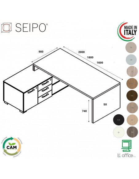 SCRIVANIA direzionale ROYAL piano lineare con servente  - Seipo RY.0091 92 93 SX