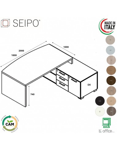 SCRIVANIA direzionale ROYAL piano sagomata con mobile servente - Seipo RY.0094 95 DX