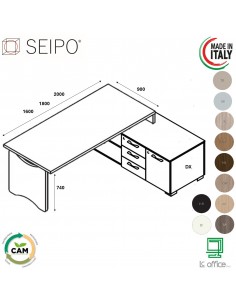 SCRIVANIA direzionale ROYAL piano lineare gamba sagomata con mobile servente - Seipo RY.0098 099 100 DX