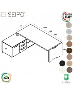 SCRIVANIA direzionale ROYAL piano lineare gamba sagomata con mobile servente - Seipo RY.0098 099 100 SX