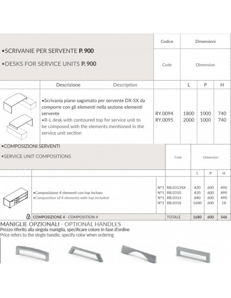 SCRIVANIA direzionale ROYAL piano sagomata con mobile servente - Seipo RY.0094 95 DX scheda