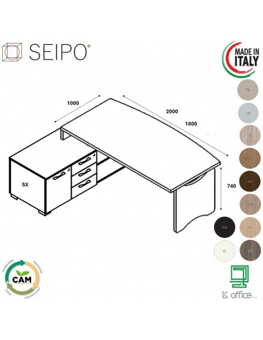 SCRIVANIA direzionale ROYAL piano e gamba sagomati con mobile servente - Seipo RY.0101 102 SX